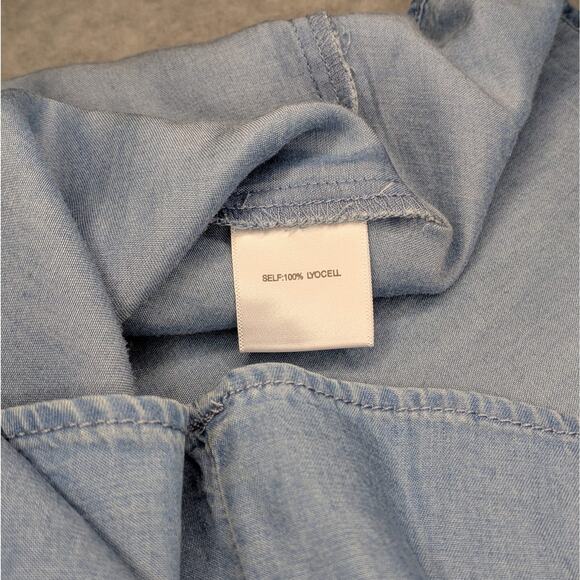 Jane & Delancey Chambray Tank Top Women L Tie Shoulder Sleeveless V Neck Blouse - Picture 10 of 12